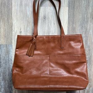 Brown Vegan‎ Leather Compartment Tote Bag Purse Tassel Oversized Boho Quiet Luxe